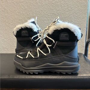 Sorel Black Boots with White Fur Brand New in Box